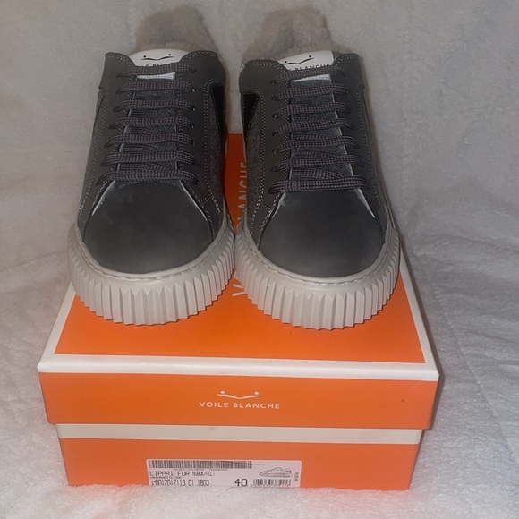 NWT VOILE BLANCHE LIPARI Charcoal Grey Fur Suede and Felt Sneakers - Picture 9 of 16